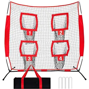 6x6 ft Football Trainer Throwing Net,  Target Practice with 4 Targets, Includes Carry Bag and Ground Stake, Black and Red,  for  and Youth