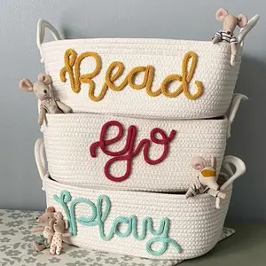 Personalized Baby Name Basket, Custom Baby Shower Gift Cotton Rope Basket Diaper Caddy Baby Stuff Organizer Storage Bin Baby Keepsake for Nursery Essentials (Style A)