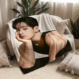 K-Pop V Black Tank Top Portrait Modern Flannel Blanket, Soft Printed Home Throw for Sofa, Office and Travel, Stylish Fan Room Decor, Warm All Season Gift for Valentine Easter Ramadan St Patrick Day and Bedroom Styling