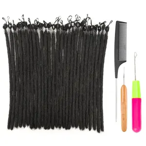 DAIXI Pre-Looped  Natural Black Dreadlock Extension for Add Length/Repair Locs Human Hair Handmade Crochet Traditional Locs  Wigs Glueless Afro Kinky Reusable ，Convenient and fast