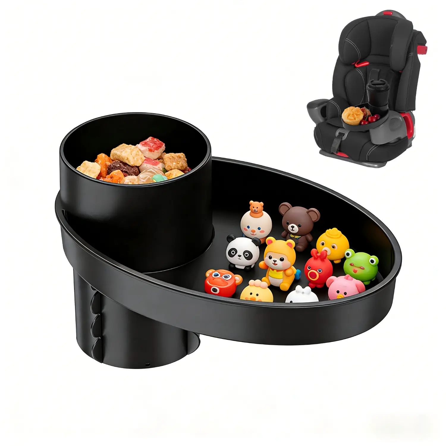 Car Seat Snack Tray, Multi-Angle Travel Tray with Rotatable Plate Organizer for Car Seat, Booster and Road Trips, Car Seat Attachment and Car Interior Accessory