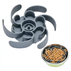 Slow Feeder Dog Bowl Insert (Cuttable), 3rd Gen Super Firm Anti-Choke Feeder for Large, Medium & Small Dogs – Fits Metal, Glass & Elevated Bowls (Gray)