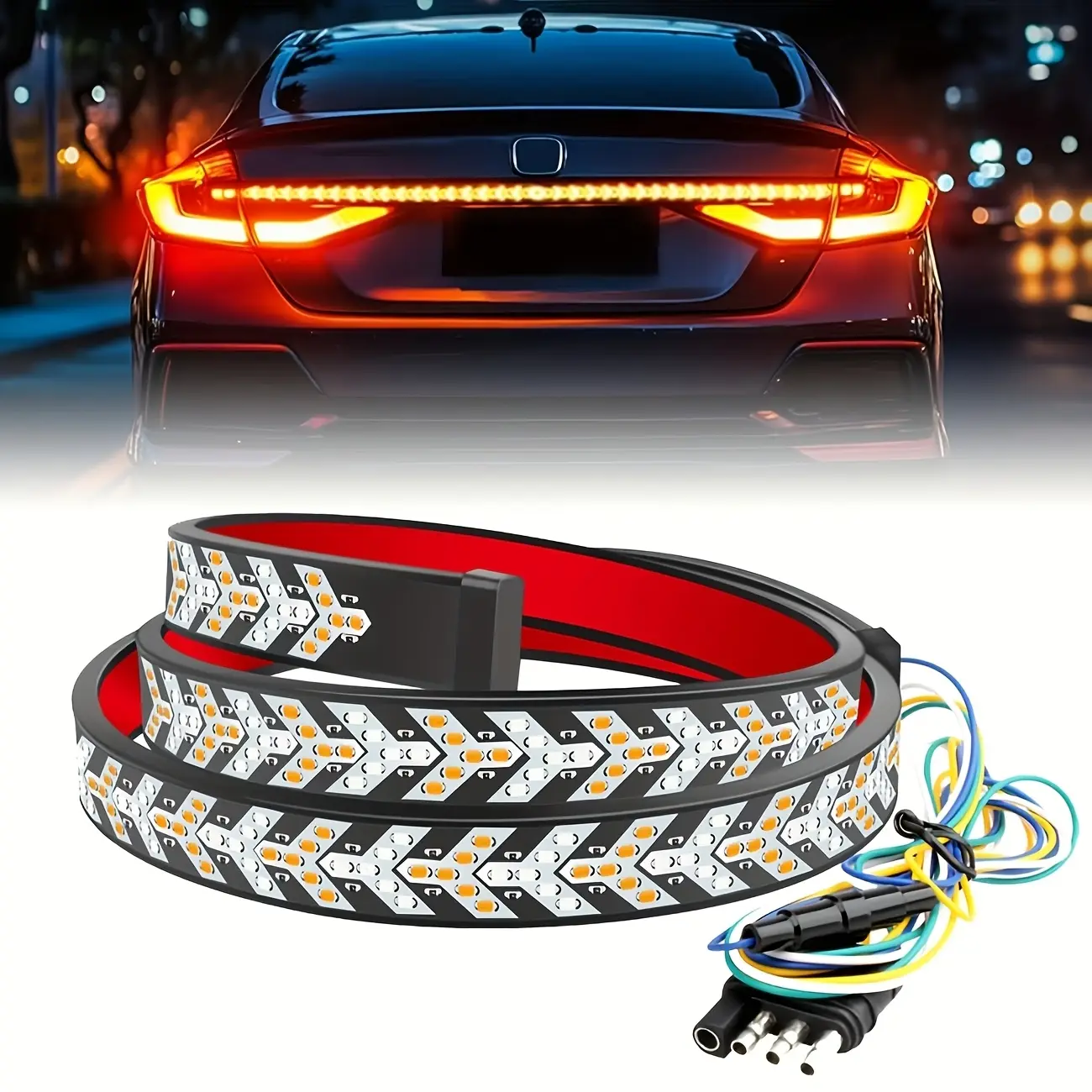 Fishbone Tailgate LED Strip - Multi-Function Light Bar with Brake, Running, Sequential Flash Turn Signal, Strobe, Amber Bright Glow Arrow Effects, Car LED Lights for Trucks/SUVs, Vehicle Accessory Enhances Visibility and Safety