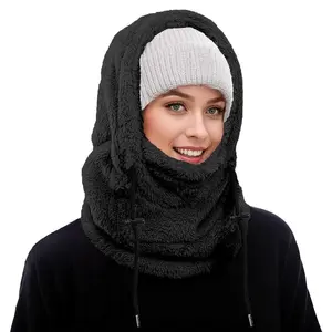 Men Women Winter Windproof Hat Outdoor Cycling Warm Hood Scarf Mask Set, Fitted Plain Street Style, Fall & Winter Essentials, Balaclava Hats