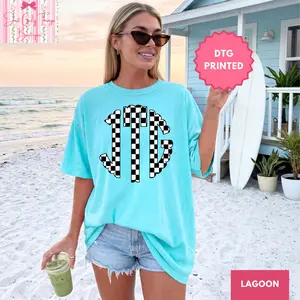 Custom Checkered Monogram Shirt ~ (Leave First Name Initial, Last Name Initial, Middle Name Initial in Notes at Checkout), Checkered Shirt, Custom Name Shirt, Personalized Name Shirt, Custom Monogram Shirt, Preppy Summer Shirt, Monogrammed Shirt