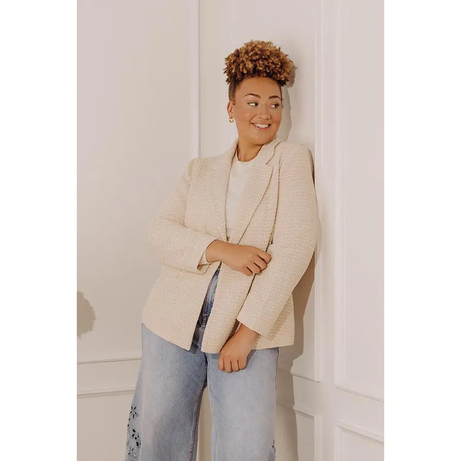 Boho Chic Crochet Blazer in Oatmeal Curves