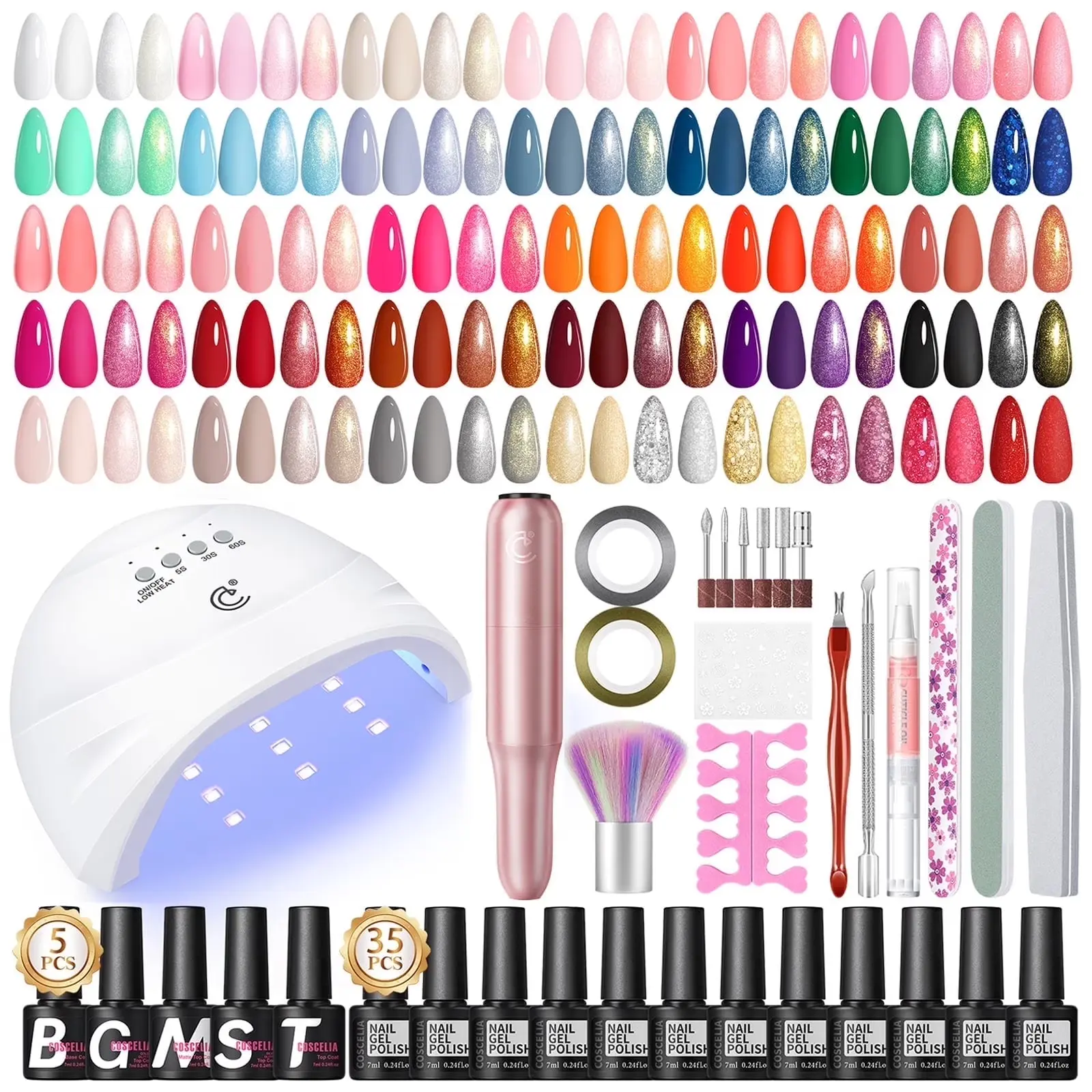 53pcs Nail Kit with U V light and Drill 35 Colors Gel  5pcs Top Base Coat Nail Art DIY at Home for Women