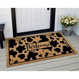 Diatomaceous Earth Cow Print Welcome Doormat - Super Absorbent Quick Dry Non-Slip Diatom Mud Floor Mat, Rustic Western Farmhouse Decor for Entryway Bathroom Kitchen, Easy Clean Durable Front Door Rug, Housewarming Gift