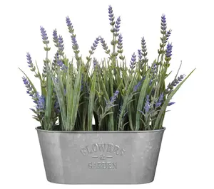 Haute Decor 10"Lavender Centerpiece in Galvanized Metal Pot