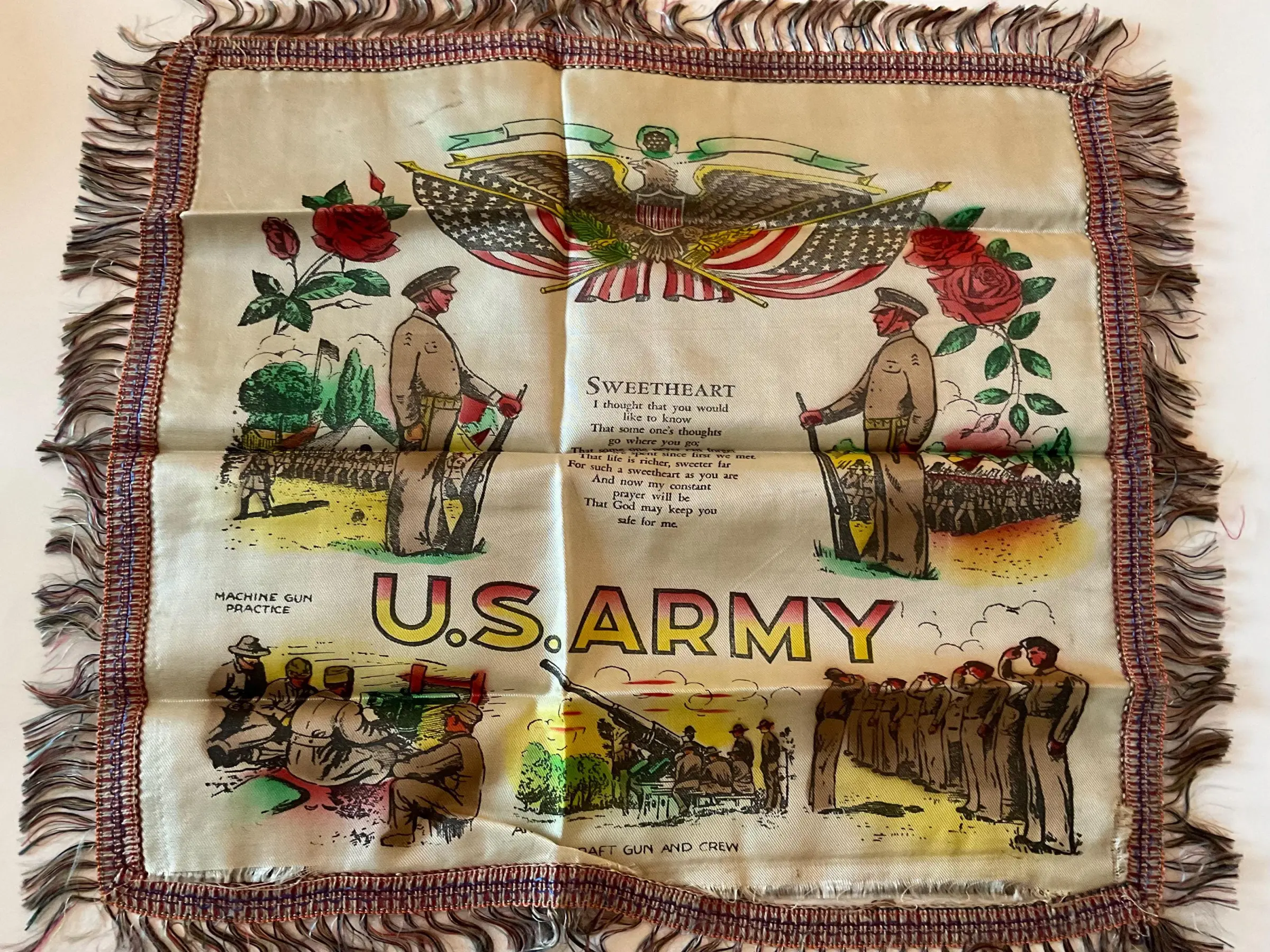 WWII Sweetheart Silk Handkerchief: 1940s Soldier's Love Token, Fort Lewis