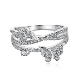 Lit Jewelry | Butterfly Shape Interlaced Design Ring Lap Created Gemstone 925 Sterling Silver Gift for Birthday Engagement