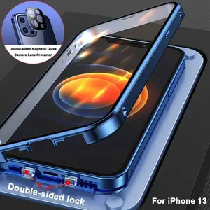 360 Full Magnetic Adsorption Metal Snap Case For iPhone 17Pro 16 15 14 13 12 11Pro Max Double Sided Glass With Camera Lens Cover