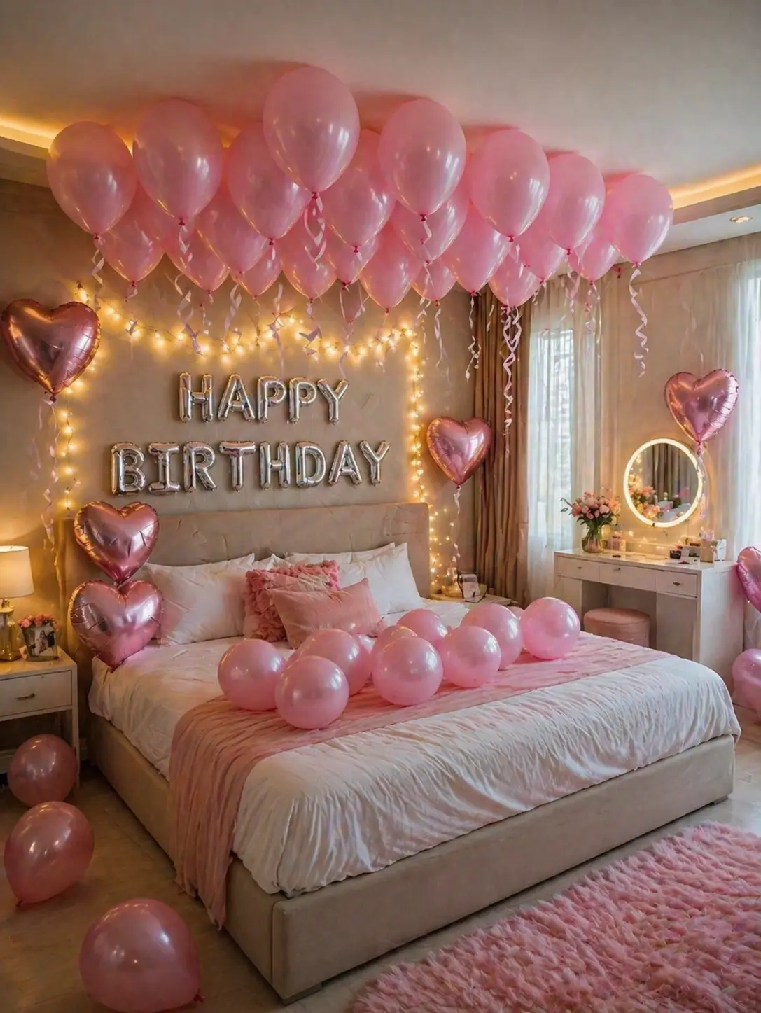 Pink & Silver Balloon Garland Arch Kit, 40 Inch Foil Number Balloons, Pink Rose Petals for Birthday Party Backdrop Decorations