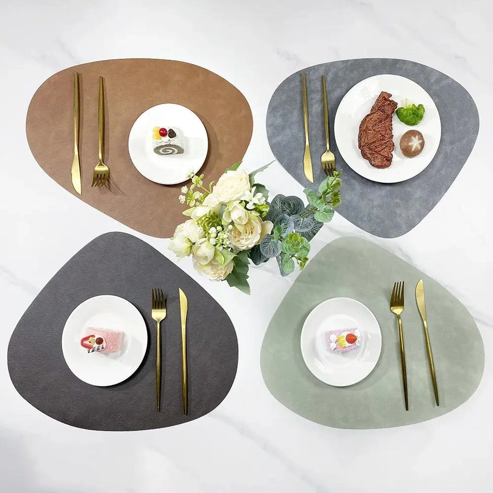 Classic Nordic Style 1.8mm Double-Sided Anti-Slip PU Leather Placemats, 42.5*34cm Waterproof Cowhide Print Insulation Droplet-Shaped 1-Piece Mats for Tableware with Double-Sided Use, Dry in Cool Place