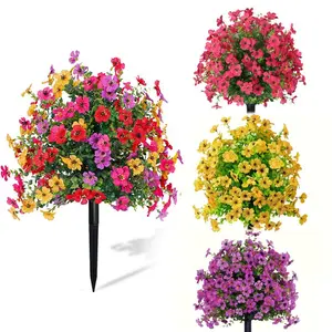 Lightweight Fake Flower Bouquet - Decorative Daisy with Eucalyptus Leaves & Boxwood Greenery, Plastic Faux Plants, Ornaments for Outdoor Garden & Indoor Room Decor, Porch Patio Summer Accents