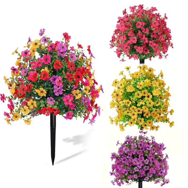 Lightweight Fake Flower Bouquet - Decorative Daisy with Eucalyptus Leaves & Boxwood Greenery, Plastic Faux Plants, Ornaments for Outdoor Garden & Indoor Room Decor, Porch Patio Summer Accents