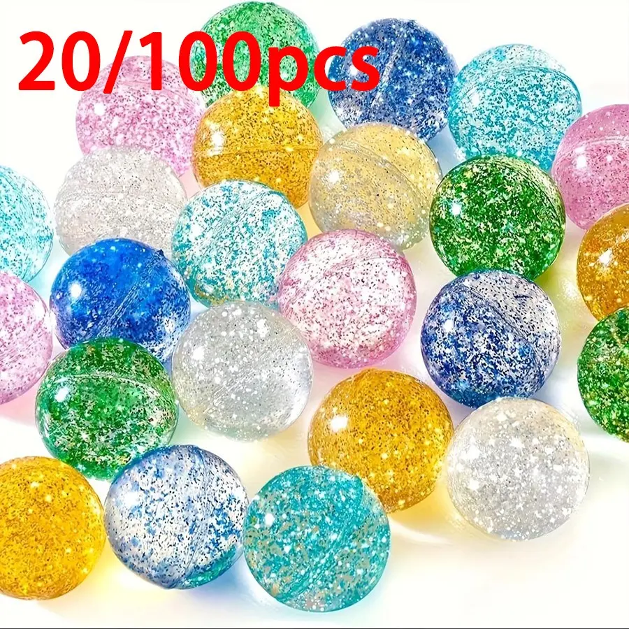 20/100pcs Vibrant Glitter Bounce Balls, Bouncing Balls, Bouncy Balls Bulk - Fun-to-Play, Durable & Exciting Toys - Ideal Birthday Party Favors, Games & Prizes for Youngsters, Assorted Colors