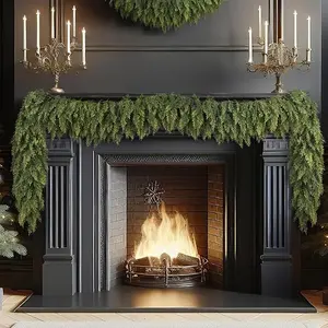 6 Feet Christmas Cedar Wreath Realistic Touch Pine Wreath for Outdoor Indoor Home Decor Courtyards 2 Pieces Natural Inviting Look Set Nature