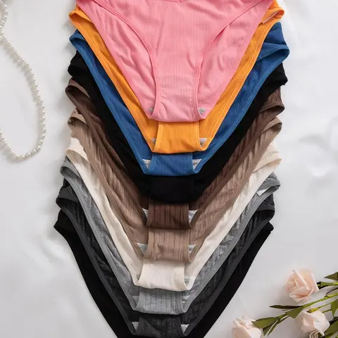 10 Pcs Low Waist Triangle Briefs for Women, Plain Color, Comfortable Breathable Korean Style, Casual Everyday Wear, Four Seasons Essential, Panties