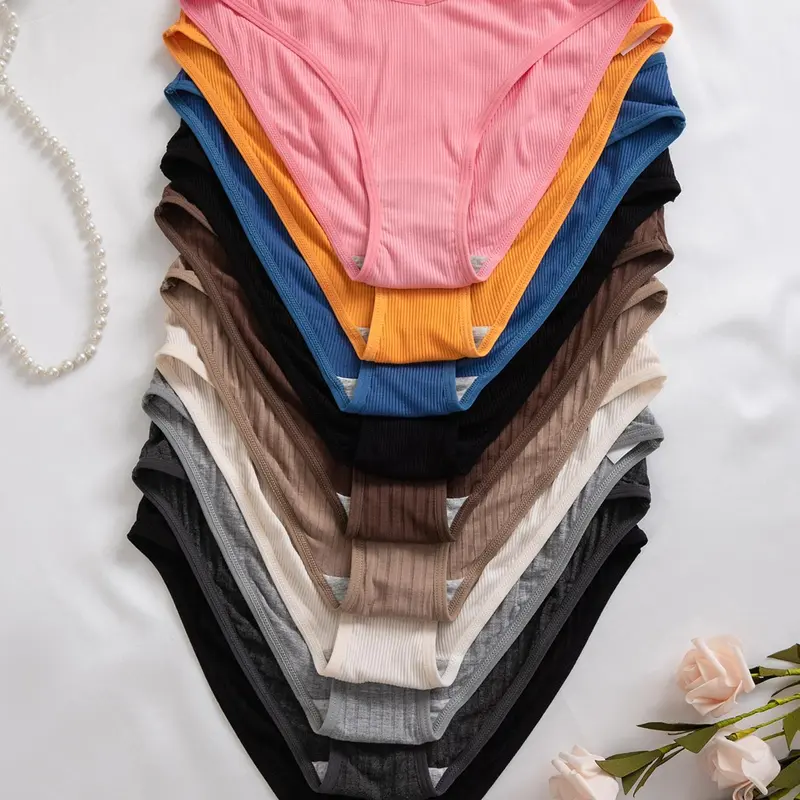 10 Pcs Low Waist Triangle Briefs for Women, Plain Color, Comfortable Breathable Korean Style, Casual Everyday Wear, Four Seasons Essential, Panties