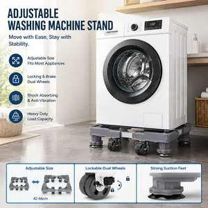 Fridge Stand Mobile Base, 1100 lbs Load Capacity, Washing Machine Stand with 4 Locking Twin Wheels and 4 Brakes, 16.5-29.8 Inches Adjustable Furniture Dolly for Washer, Refrigerator and Dryer