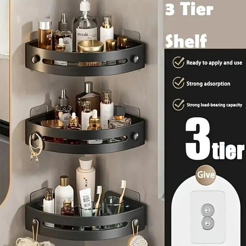 3-Pack Triangle Shower Caddy Shelf, 3-Tier Corner Shelves, Drill-Free Wall Mount, 40lbs Load Capacity, Bathroom Organizers, Bathroom Accessory, Bathroom Organizer Supplies