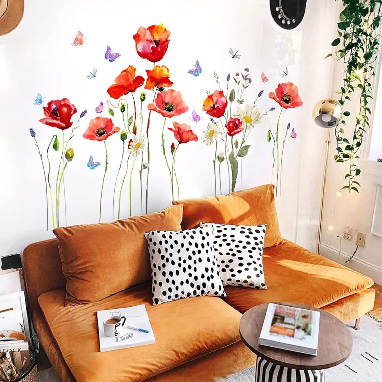 Large  Flower , Floral Stickers,  Vines, Butterflies - Wall Art Stickers for Bedroom, Living Room, Office, Sofa Backdrop, TV Wall,  Decoration