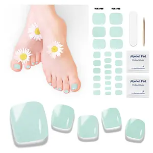 Semi Cured Gel Toenail Strips, 26 PCS Gel Toenail Stickers for Any UV Lamps(Not Included), Gel Pedicure Strips for Women, Long Lasting Gel Nail Wraps(Summer Green)