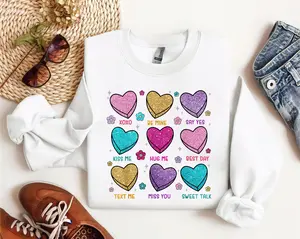 Valentine's Hearts, Valentines Conversation Hearts Sweatshirt Valentine Sweatshirt, Gift for Girl, Valentine Gift Comfort Cotton Tops