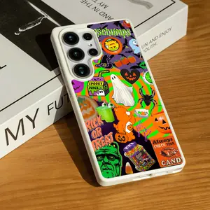 Colorful Halloween Icons Matte Magnetic Phone Case for SAMSUNG S22/S23/S24/S25/FE/ULTRAP/PLUS Series, Wear-resistant and anti-scratch, Easy to clean Acrylic Wireless Fingerprint