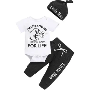 Unisex Newborn 3-Piece Soft Cotton Loose Fitting Baby Outfits Set - Long Sleeve Romper, Pants, Hat, Breathable Fabric, Contrast Bindings, Newborn Gift Set