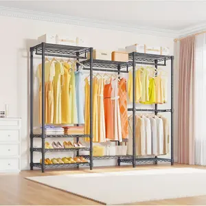 Portable Wardrobe Heavy-Duty Metal Hangers with 4 Rods & 8 Shelves Adjustable Frame for Clothes Storage 900 lbs Capacity