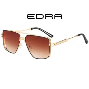 Metal Frame Luxury Brand Style Fashion Sunglasses, 100% UV Protection, Thick Square Frame, Women Unisex, Gold and Brown Combination, Black/Blue and Black on Black