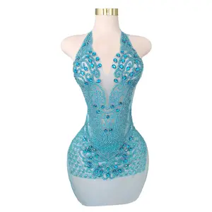 Custom Embroidered Bodice Applique with Crystal Beads for Bridal Prom and Evening Dress Handmade Luxury Mesh Clothing Decoration Formal Accessories
