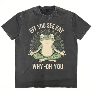 Funny EFF YOU SEE KAY Frog Meditation Graphic T-Shirt.Tee Design with Retro Cream Text and Green Mandala Art,Oversized tshirts for Men&Women