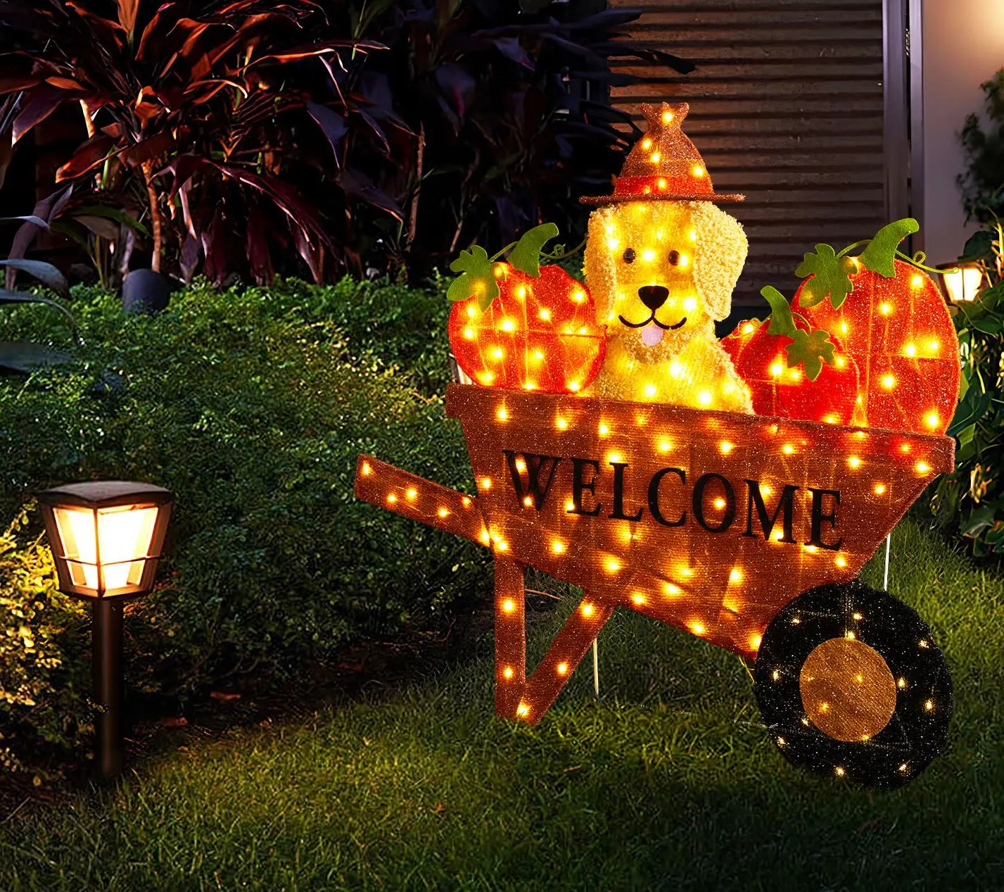 Glitzhome Lighted Fall Pumpkin Barrow Labrador Outdoor Decor