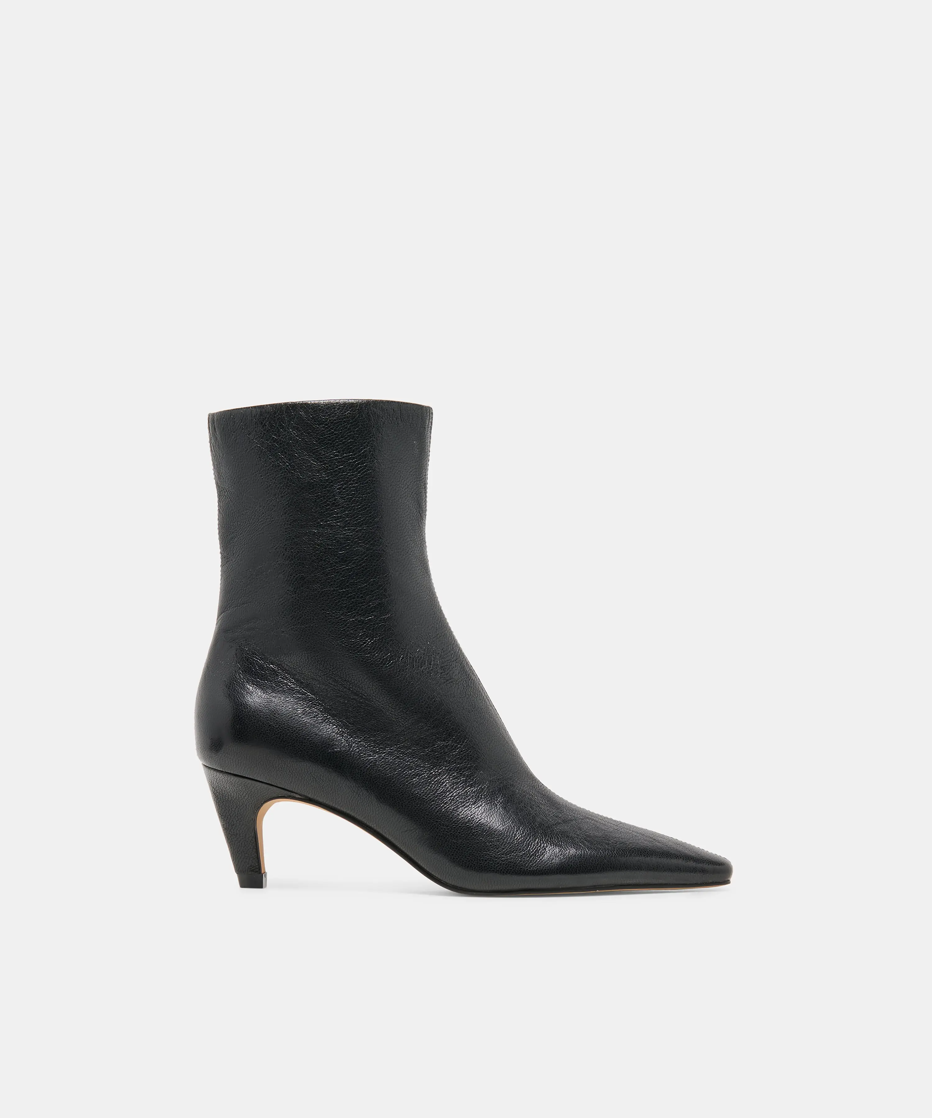 Dolce Vita Women's KARLIE Black Leather Low-Heel Pointed-Toe Booties with Rubber Sole - Trendy Footwear Fashion