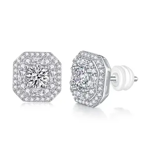 [Cube Sugar] 1 Carats Synthetic Moissanite Stud Earrings Gifts for Man Women, 925 Sterling Silver with 7 Layer 18K White Gold Plated Hypoallergenic Round D Color VVS1 Clarity Diamond Earrings Birthday Anniversary Party Gifts