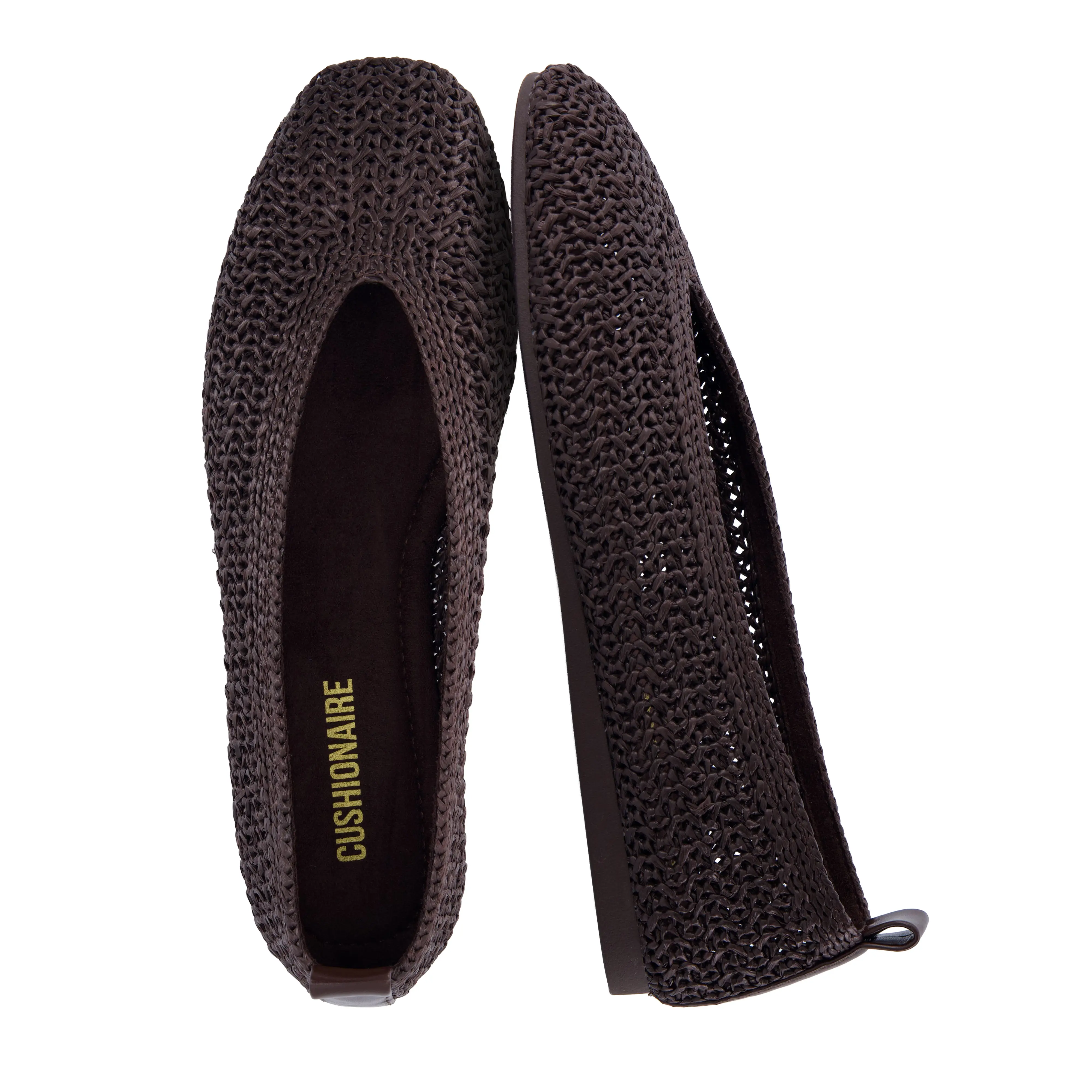 Cushionaire Gilt Woven Ballet Flats For Women | Lightweight Knit Flats With Pull On Tab | Classic Everyday Ballet Flats For Casual Outfits