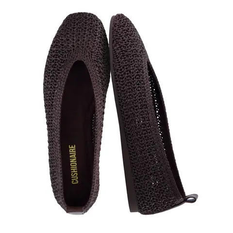 Cushionaire Gilt Woven Ballet Flats For Women | Lightweight Knit Flats With Pull On Tab | Classic Everyday Ballet Flats For Casual Outfits
