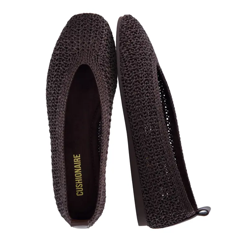 Cushionaire Gilt Woven Ballet Flats For Women | Lightweight Knit Flats With Pull On Tab | Classic Everyday Ballet Flats For Casual Outfits