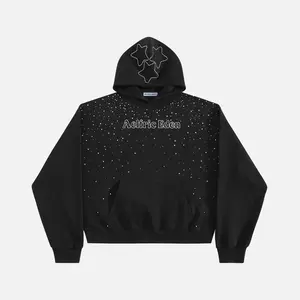 Aelfric Eden Boxy Rhinestone Star Pullover Hoodie  Oversized Boxy Fit All-over Sequin Base Hollow Star Hood Detail  Y2K Edgy Streetwear Unisex Top