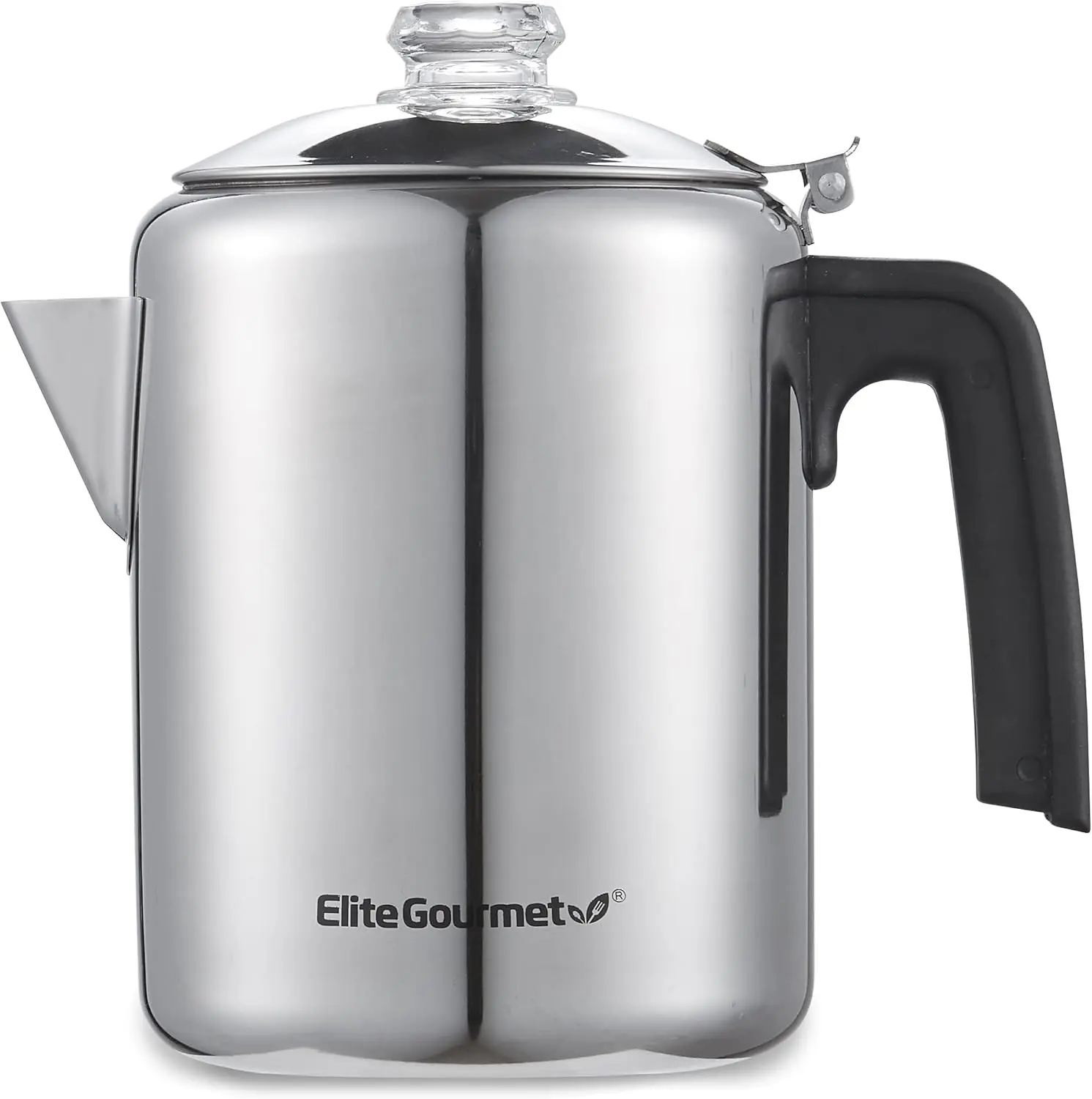 Elite Gourmet 8-Cup Stainless Steel Stovetop Coffee Percolator with Glass Brew Progress Knob, Cool-Touch Handle, Cordless Serving Coffee Maker for Home & Camping