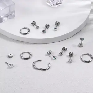 8 Pairs Surgical Steel Earring for Sensitive Ears,Stud Hoop Earring for Women&Men Surgical Steel Earrings Cartilage Earrings rook Jewelry milacolato cubic Titanium Cubic Zirconia back Earrings gold decor stud earring,, daily occasion trendy minimalist