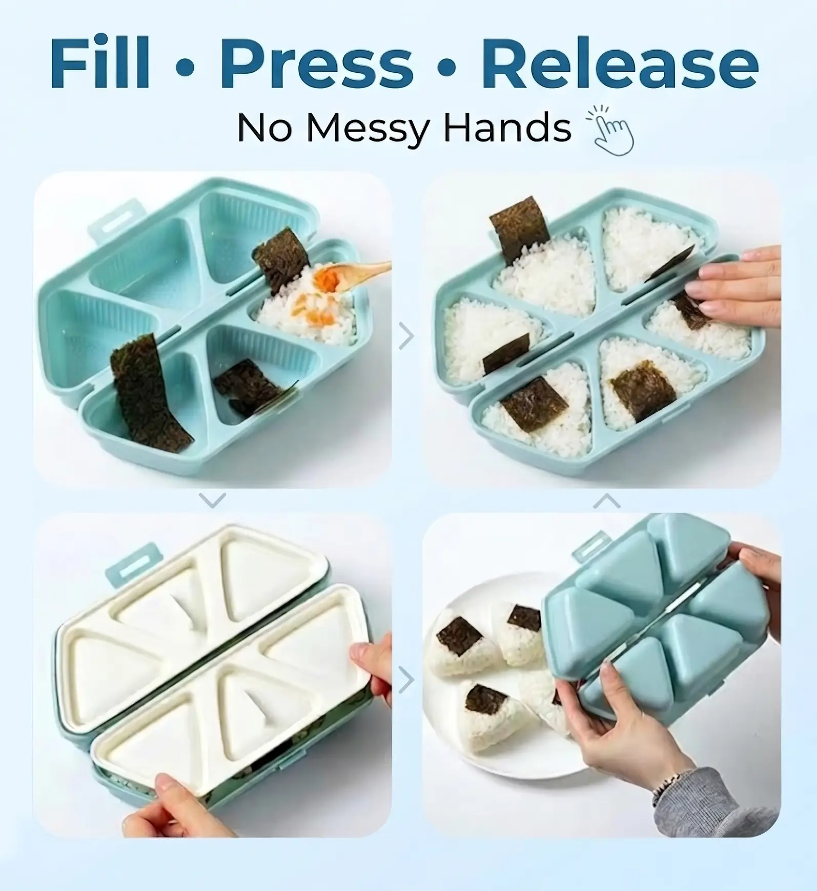 6 in 1 Triangle Onigiri Mold Set Foldable Nonstick Rice Ball Maker Sushi Press and Storage Container