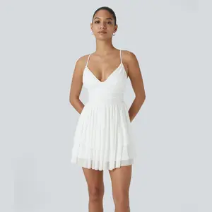 Halara Backless Crisscross Lace Up Mesh Layered Mini Party Dress