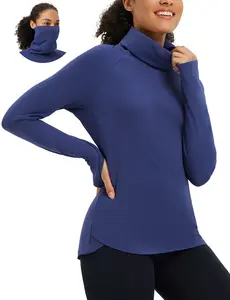 baleaf Women's Thermal Turtleneck Tops Long Sleeve Shirts Ski Base Layer with Integrated Neck Face Mask Thumbholes