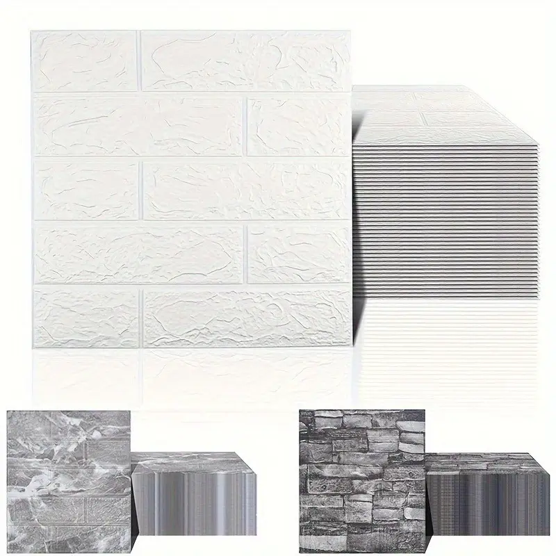 35-Pack Wall Brick Stickers, Foam Brick Wallpaper, Self-Adhesive Ceiling Wall Decals, Easy Peel, Clean, Cut, for Kitchen, Living Room, Bathroom, Hallway