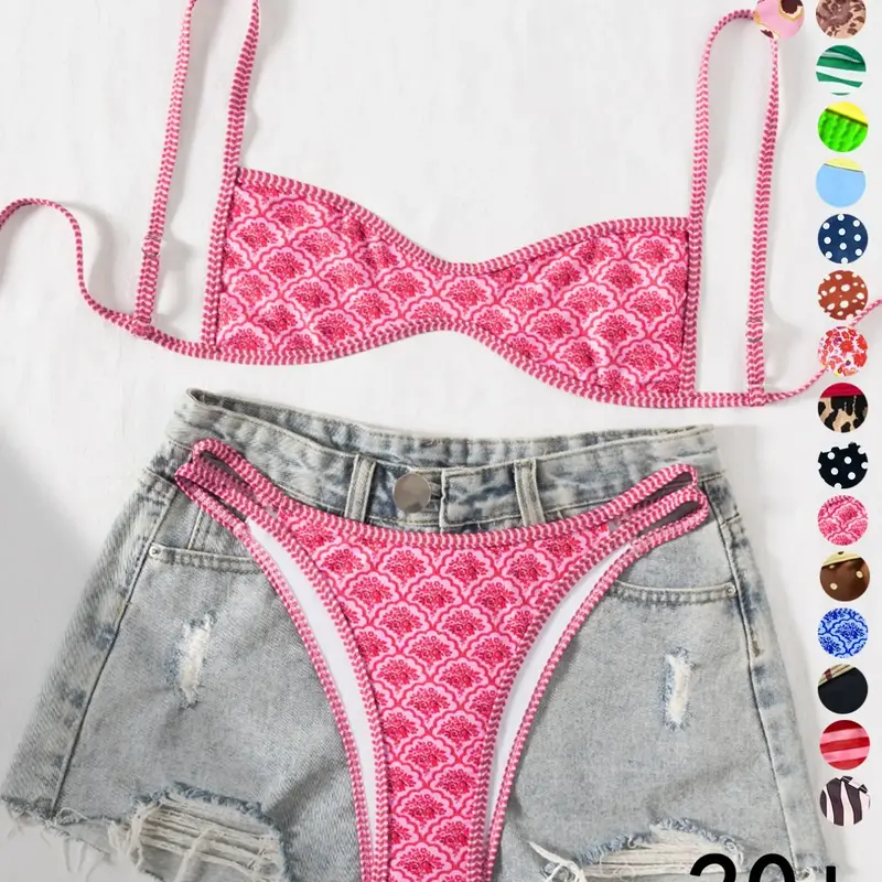 【Black Friday】Two-Piece Set Women's Floral Print Bikini Set, Casual Fashion Chic Swimsuit Set for Beach Holiday Vacation, Ladies Summer Bikini #GLOBAL PICKS