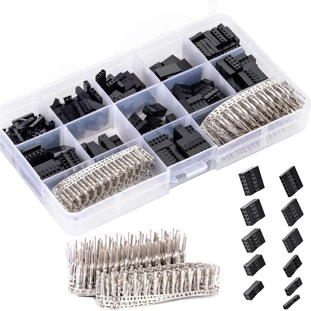620PCS 2.54mm Pitch Jumper Wire Connector Kit, 0.1" Dupont Connector Housing Assortment, Male & Female Crimp Pin Connector Terminals for Arduino, 3D Printer (with 12-Grid Plastic Storage Box)
